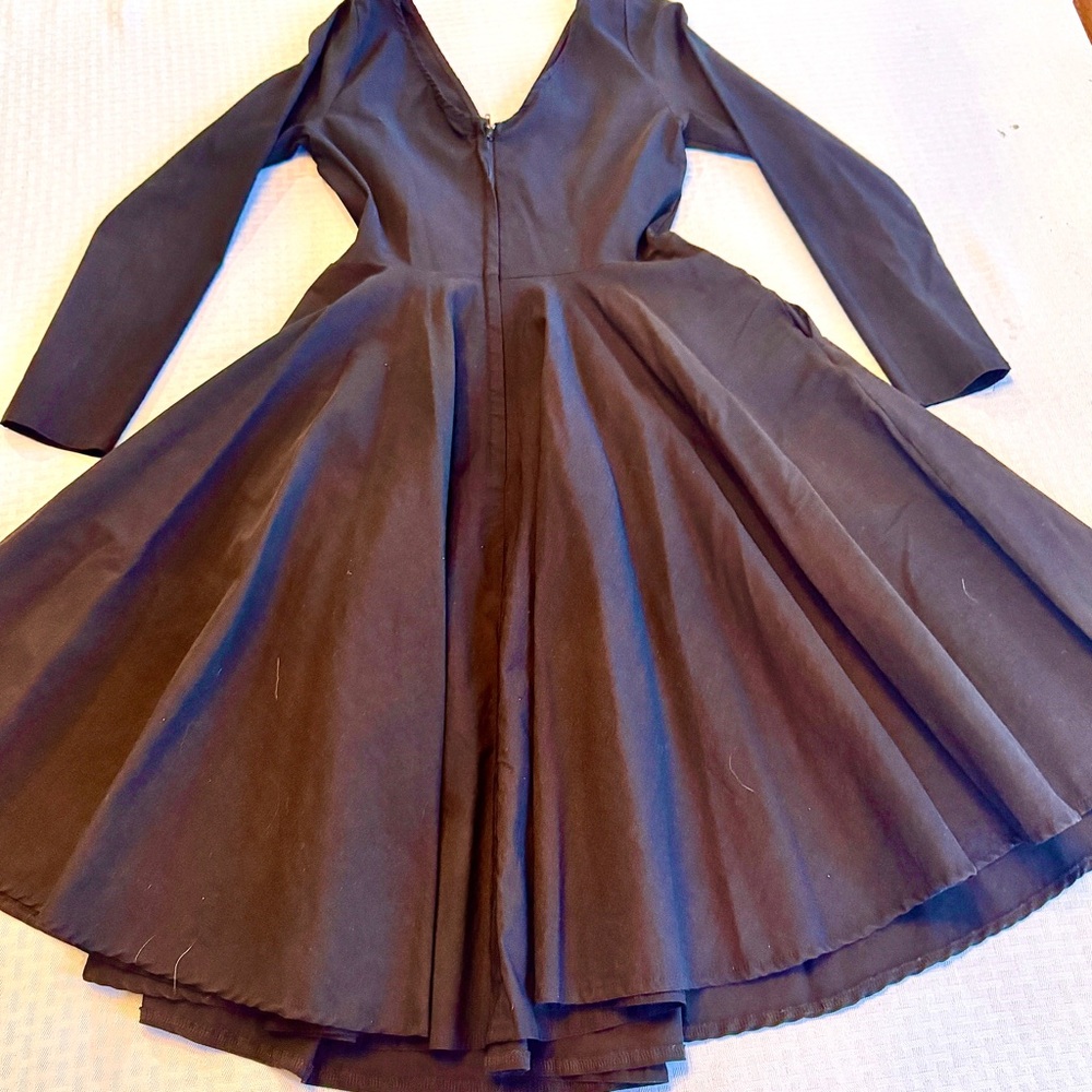 Unique Vintage Black Fit & Flare Midi Dress Women’s XL Long Sleeve - Picture 10 of 16